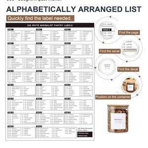 308 Kitchen Pantry Labels for Food Containers, 3 Sizes White Minimalist